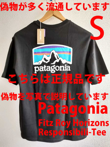 S 新品正規品パタゴニアpatagonia Fitz Roy Horizons Responsibili-Teeフィッツロイ ホライゾンズ レスポンシビリティー黒ブラック38501