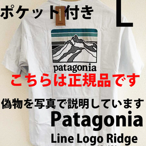 L 新品正規品 patagonia ライン ロゴ リッジ ポケットレスポンシビリティーM's Line Logo Ridge POCKET RESPONSIBILI-TEE白ホワイト38511