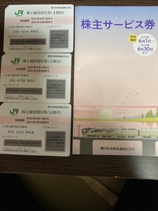 JR東日本株主優待割引券3枚と株主サービス券1冊（普通郵便なら送料負担します。）