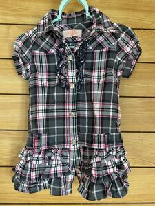  check pattern One-piece *90cm girl child clothes short sleeves 