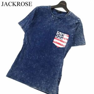 JACKROSE ジャックローズ 春夏 半袖 星条旗 ポケット★ クルーネック デニム Tシャツ Sz.3　メンズ カジュアル　C2T07393_7#A