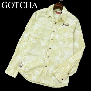 GOTCHA Gotcha spring summer long sleeve Kiyoshi . Nankoku leaf total pattern * Logo embroidery flax linen shirt Sz.S men's Surf C2T07671_8#A