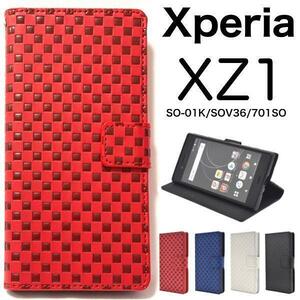 xperiaxz1 SO-01K/SOV36 チェック柄 ケース 市松模様レザーデザインの手帳型ケース。