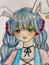 手描きイラスト オリジナル　うさぎさん　女の子　アリス風な世界観　水彩画　アナログ_画像1