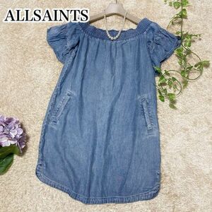 オールセインツミニワンピース デニム ギャザー オフショルダー レディース Sサイズ ALLSAINTS