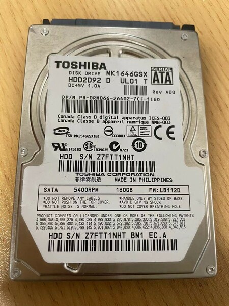 TOSHIBA HDD160GB 2.5インチ
