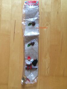 【北欧雑貨スウェーデン】ヴィンテージ◆未使用品◆クリスマスのミニタペストリー・オーナメント◆麻・もみの木に座ったトムテ・ベル付き