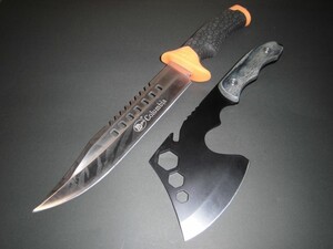 【2点セット】手斧&大型シースナイフ36cm(アウトドア・バーべーキュー等)訳あり 新品