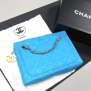 シャネル　CHANEL　ショルダーバッグ　ブルー　キルティング　激レア　未使用　ギャランティカード付き