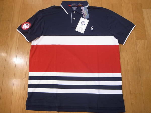 【送料無料 即決】Polo Ralph Lauren 2020 TOKYO 東京オリンピック USAアメリカ OLYMPIC TEAM星条旗カラーブロック ポロシャツ紺赤白XL新品