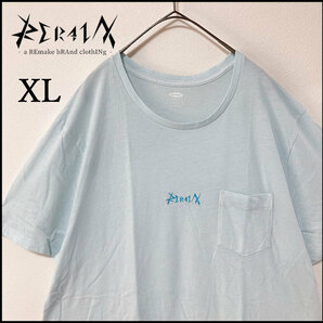 メンズ服ロゴ刺繍半袖TシャツXL　古着屋 ブランド　ゆったり　薄手　水色　丸首