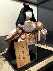 美品 日本人形 三陽作 手まり 弥生人形 市松人形 ガラスケース付き 郷土玩具/着物 昭和レトロ/ヴィンテージ/アンティーク