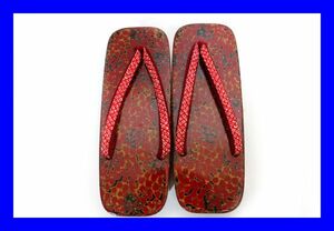 * unused goods Tsu light paint . entering red series Tang coating for lady geta .. lady's geta kimono small articles Aomori Hirosaki tradition handicraft Z3071