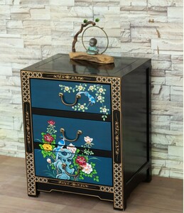 Art hand Auction Table de chevet de style japonais, meuble de princesse Antique, bleu classique européen, œuvres faites à la main, meubles, Chaise, commode, poitrine