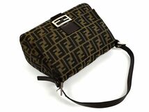 129627◆ FENDI フェンディ ズッカ柄 マンマバゲット ショルダーバッグ 肩掛け 26325 ナイロンキャンバス レザー ブラウン レディース/ B_画像4