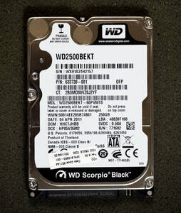 Western Digital 2.5 SATA 250GB 9.5mm厚 7200RPM 使用551時間 WD2500BEKT