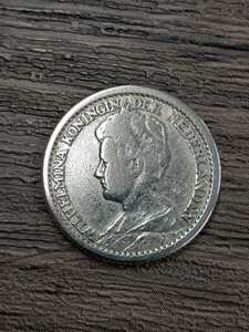 アンティークコイン　オランダ　1917年 ウィルヘルミナ女王　25セント銀貨