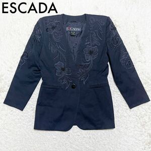 ESCADA エスカーダ MARGARETHA ヴィンテージ ノーカラージャケット 花柄 刺繍 ビーズ装飾 ドイツ製 36