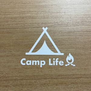 49. 【送料無料】Camp Life 焚き火 カッティングステッカー キャンプ テント アウトドア CAMP . 【新品】