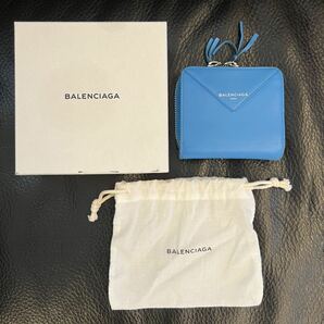 ★人気カラー★ BALENCIAGAバレンシアガ 財布 青水色ライトブルー 二つ折り財布 箱付きの画像1