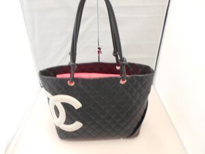 【CHANEL】 シャネル カンボンライン ラージ トートバッグ ブラック レザー SY02-KJ3