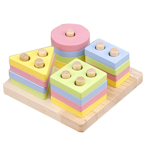 木製玩具　積み木パズル　マカロン色　おもちゃ　棒挿し　知育玩具