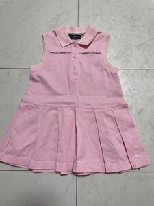 美品 三陽商会 日本製 バーバリー ベビー ノースリーブ ワンピース ピンク 襟付き プリーツ ロゴ