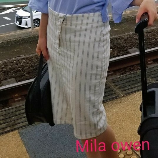 Mila owen ミラオーウェン ストライプ タイトストレッチ スカート 
