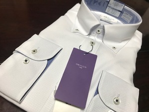 ORIHICA☆スーパーノンアイロン　白織柄BDワイシャツ　LL(43-82)　消臭機能+ストレッチ素材