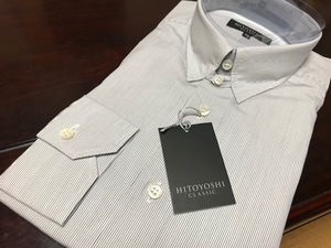 HITOYOSHI　CLASSIC 　白地黒ペンシルストライプワイシャツ　タブカラー　LL(43-86)　百貨店販売品　　人吉産