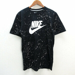 s■ナイキ/NIKE ビッグロゴ/総柄プリント 半袖Tシャツ【M】黒/MENS/13【中古】