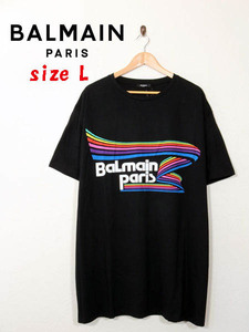 新品★最大値下げ BALMAIN PARIS バルマン　半袖Tシャツ ブラック/マルチカラー　サイズL