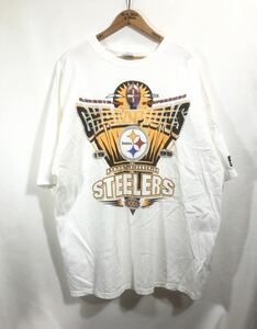 ■ 90s ビンテージ USA製 STARTER 1995 SUPER BOWL XXX スティーラーズ イラスト 半袖 Tシャツ サイズXX-LARGE 白 Pittsburgh Steelers ■
