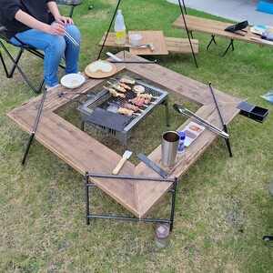 キャンプ　テーブル　焚き火　囲炉裏テーブル　テキーララック　アイアンレッグ　おしゃれ　無骨　頑丈　BBQテーブル　シンプル