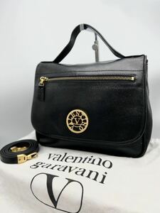 1円 良品 valentino garavani ヴァレンティノ ガラヴァーニ ロゴ 2way ショルダーバッグ ハンドバッグ レザー レディース ブラック 黒