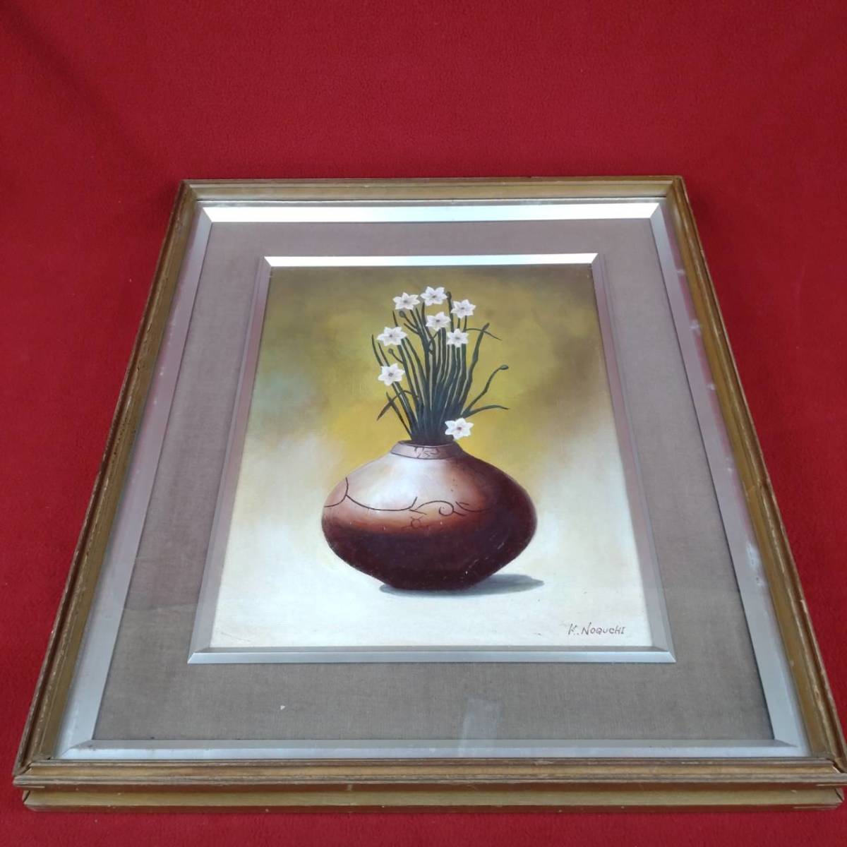 Katsutoshi Noguchi K.NOGUCHI Daffodil Oil Painting Still Life Framed No. F6 Artist Current Name Wall Hanging Interior Rare Office Store Decoration Collection, painting, oil painting, still life painting