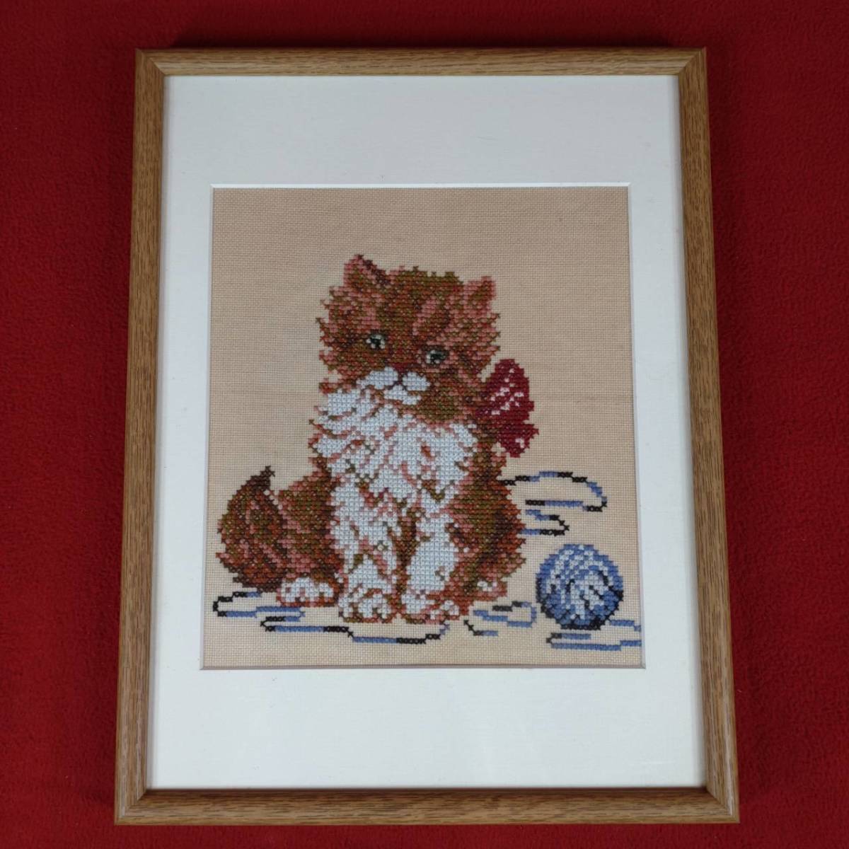 Imagen de bordado de gato enmarcado hecho a mano artesanía pared colgante interior oficina tienda decoración colección diseño estilo occidental, de coser, bordado, bordado, Producto terminado