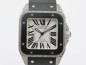 【 カルティエ Cartier 】 腕時計 W2012U2 サントス100 LM アフターダイヤ SS/ラバー 自動巻 メンズ □新着 71567-1