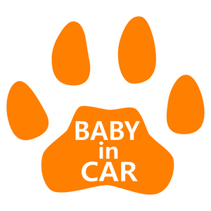 オリジナル ステッカー BABY in CAR 肉球 オレンジ 安全運転 交通安全 ステッカー サイズ 20cm×18cm ベビー イン カー 送料無料