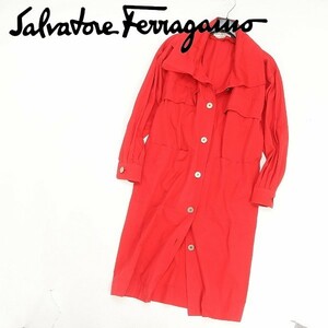  Vintage *Salvatore Ferragamo Salvatore Ferragamo cotton springs long coat red red 42