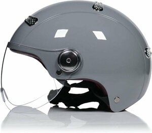 ■新品■BCCTCL ABS製バイク用シールド付きハーフヘルメット ●Lサイズ(59cm～60cm) ●セメントグレー ●DOT安全規格認証の商品画像