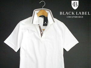 新品▼ 定価1.5万　日本製　ブラックレーベル クレストブリッジ　ストライプ入り　半袖ポロシャツ　Mサイズ　白　BLACK LABEL CRESTBRIDGE