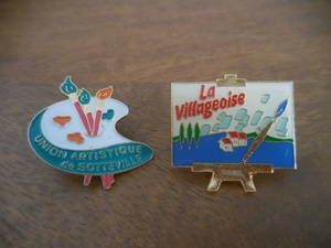 Art hand Auction France ☆ Old Pins [LA Villageoise, Union ARTISTIQUE 2-piece set pin badge PINS pin badge palette canvas painting, miscellaneous goods, Pin Badge, others