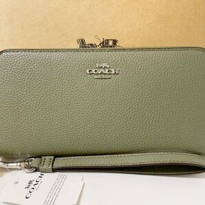 COACH コーチ 長財布 財布 グリーン 無地 ストラップ付