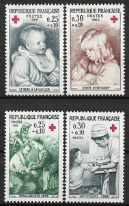★1965-66年 フランス - 「赤十字」2種完+2種完 未使用(MNH)(SC#B392-B393/B402-B403)★ZR-324