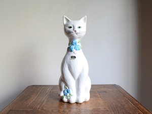 アンティークデザイン 白ねこオブジェ 人形 シロネコモチーフ 陶器オブジェしろねこ 置物 北欧ヴィンテージ 白猫