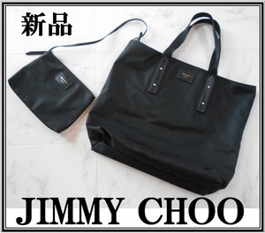 新品★JIMMY CHOO トートバッグ ポーチ付き ジミーチュウ ブラックトラベルバッグ マザーズバッグ ブランドバッグ 通勤バッグ 通学バッグ 