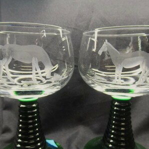 レトロ■リキュールグラス■6個セット 6種/馬彫刻 ミニグラス ガラス グリーン デザートカップ ワイングラスの画像5