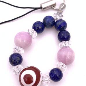 天然石三眼天珠&ラピスラズリ&クンツァイトのストラップ