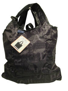 エコバック レディースバッグ 保冷折り畳みトートバッグ 大容量ファスナー付き肩掛け サービス品 ブラック ロゴ柄